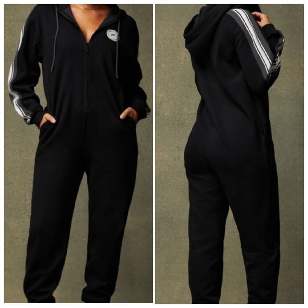 Fabletics Cozy fleece lined zip up hoodie onesie jumpsuit cozy outfit oversized